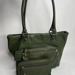 Tignanello Green Leather Tote Bag